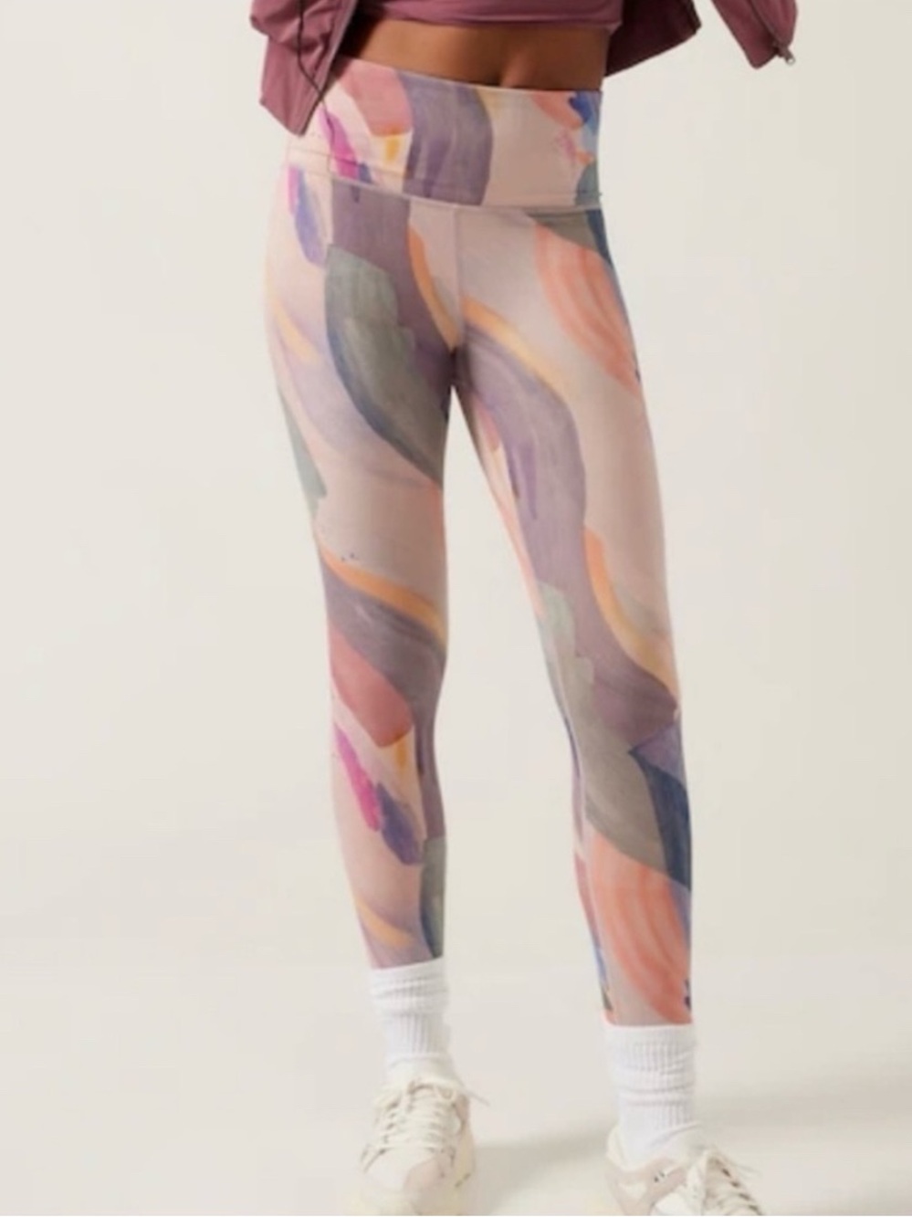 Athleta Elation 7/8 Tights Abstract Watercolor Orchard Pink Vibrance Leggings